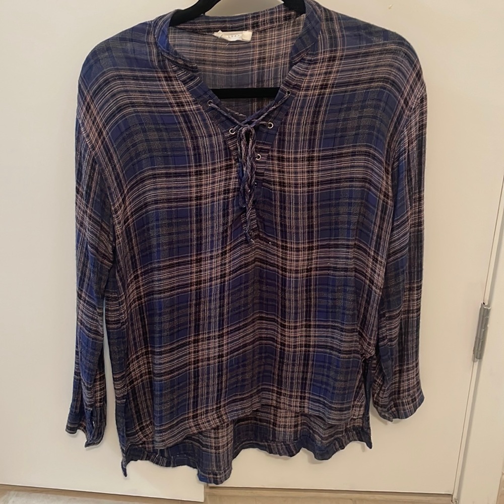 Blue long sleeve lace up top